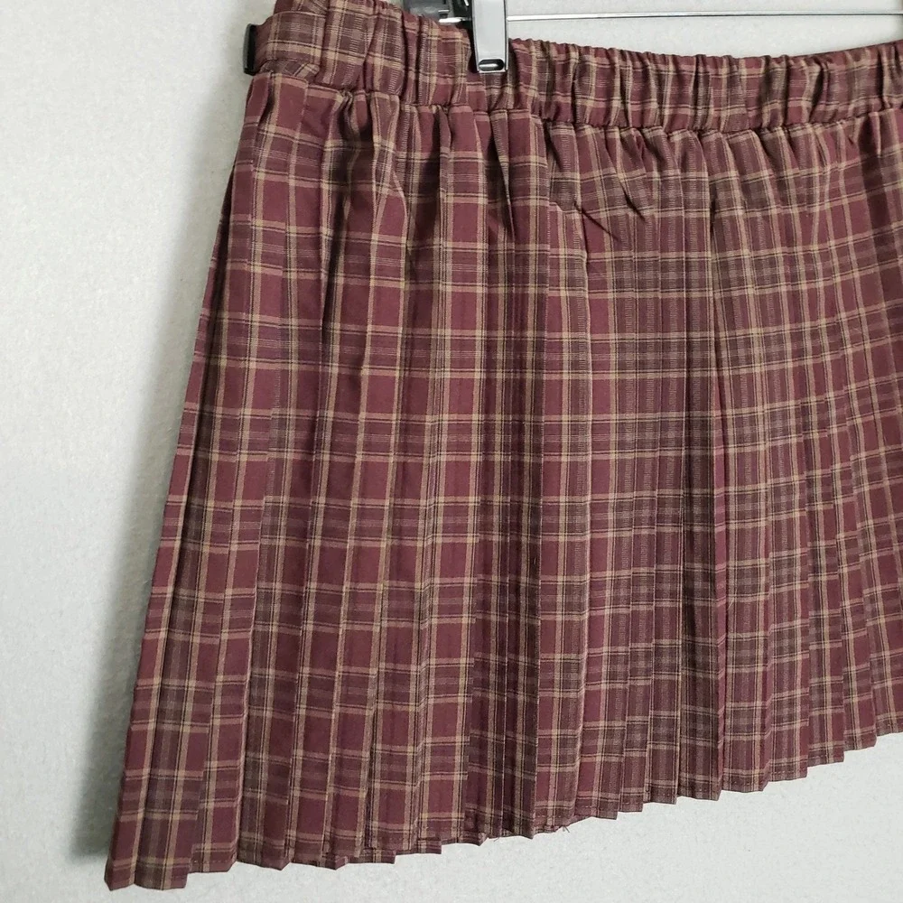Wild Fable Pleated Mini Skirt Maroon Plaid Side Buckle Academia XXL
